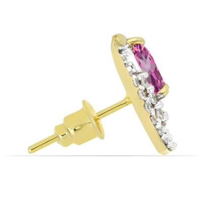 BUY 14K GOLD NATURAL PINK TOPAZ EARRINGS WITH DIAMOND